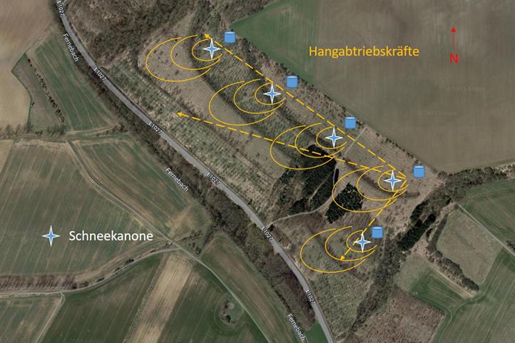  Schematische Darstellung des Bewässerungssystems
 | Quelle: © Google-Maps-Screenshot bearbeitet von Thomas Kühnert / ZALF.