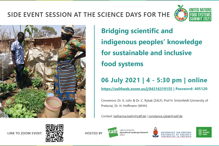 Flyer to Science Days at UN Food Systems Summit 2021 “Bridging scientific and indigenous peoples’ knowledge for sustainable and inclusive food systems” | Source: © C. Rybak / K. Löhr.
