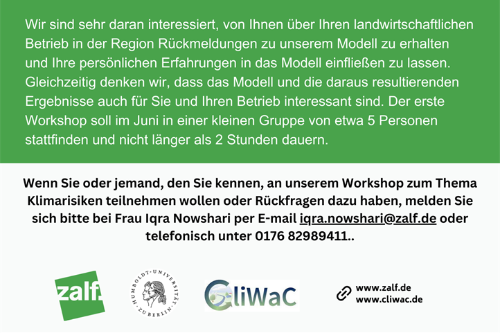 Wir suchen landwirtschaftliche Betriebe für einen Workshop zum Thema Klimarisiken. | Quelle: © ZALF.