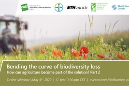 Cover zum Webinar Bending the curve of biodiversity loss - How can agriculture become part of the solution? mit Traktor und Blühstreifen