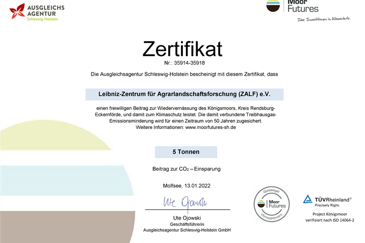 Certificate peatland conservation project