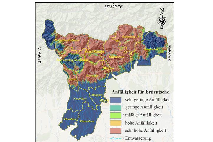 Karte der Erdrutschgefahr in Westbengalen