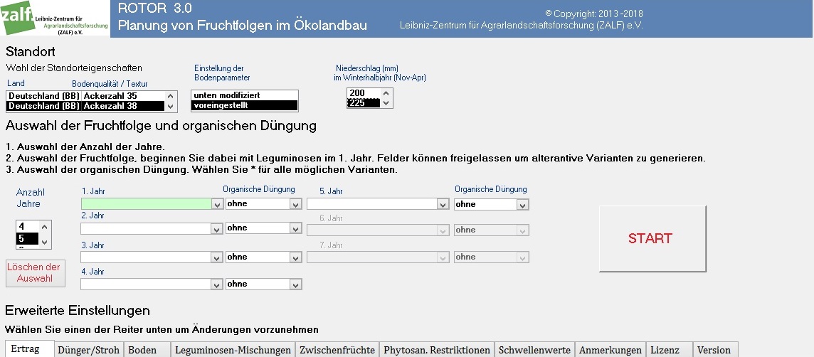 Die neue Eingabemaske für das Modell ROTOR 3.0