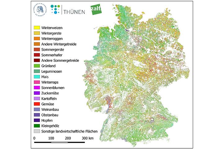 Vergrößerbare Karte der landwirtschaftlichen Nutzung in Deutschland aus Fernerkundungsdaten für das Jahr 2019. | Quelle: © HU Berlin, ZALF, Thünen-Institut.